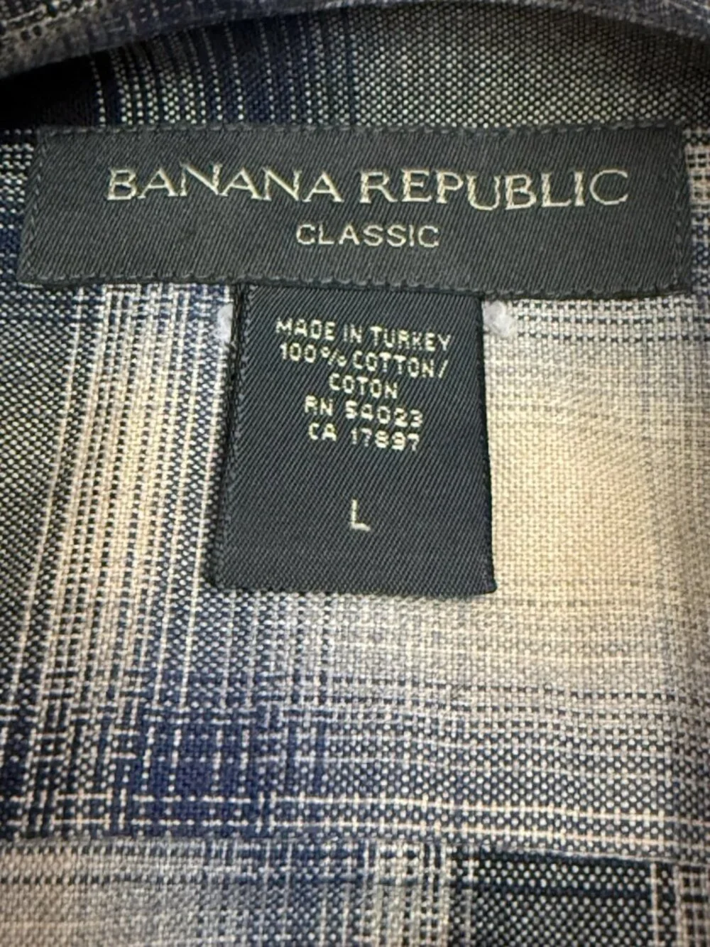 Banana Republic Classic Plaid Button Up Shirt Men Large Blue Beige Cotton
